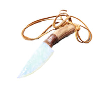 Grapevine Wood Handle Opalite Blade Knife Necklace  #5058  Mountain Man Necklace