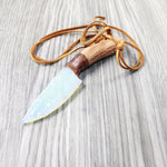 Grapevine Wood Handle Opalite Blade Knife Necklace  #5058  Mountain Man Necklace