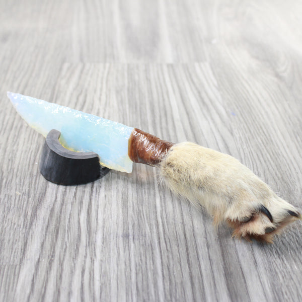 Coyote Foot Handle Opalite Blade Ornamental Knife #7258     Mountain Man Knife