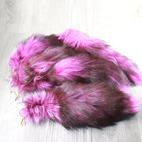 5 Dyed Silver Fox Tail Key Rings #5258  Taxidermy Keychain Tassel Bag Tag