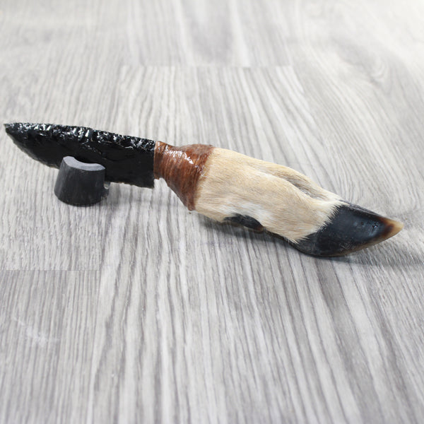 Deer Foot Handle Obsidian Blade Ornamental Knife #4358  Mountain Man Knife