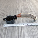 Deer Antler Crown Handle Obsidian  Blade Ornamental Knife #10667     Mountain Man Knife