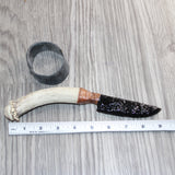 Deer Antler Crown Handle Obsidian  Blade Ornamental Knife #10667     Mountain Man Knife