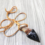Small Antler Crown Handle  Obsidian Blade Knife Necklace  #5358  Mountain Man Necklace