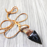 Small Antler Crown Handle  Obsidian Blade Knife Necklace  #5358  Mountain Man Necklace