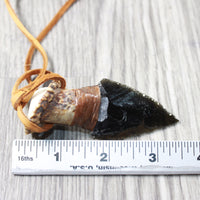 Small Antler Crown Handle  Obsidian Blade Knife Necklace  #5358  Mountain Man Necklace