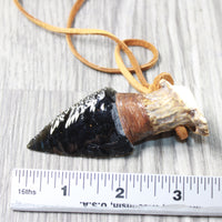 Small Antler Crown Handle  Obsidian Blade Knife Necklace  #5358  Mountain Man Necklace