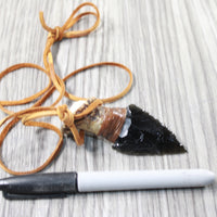 Small Antler Crown Handle  Obsidian Blade Knife Necklace  #5358  Mountain Man Necklace
