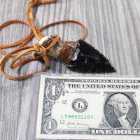 Small Antler Crown Handle  Obsidian Blade Knife Necklace  #5358  Mountain Man Necklace