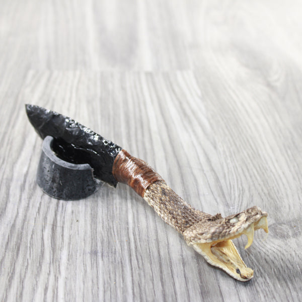 Rattlesnake Head Handle Obsidian Blade Ornamental Knife #4358  Mountain Man Knife