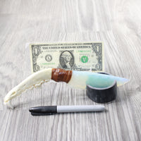 Coyote Jaw Handle Opalite Blade Ornamental Knife #0358     Mountain Man Knife