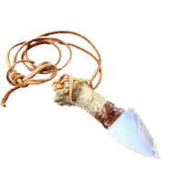 Antler Crown Handle  Opalite Blade Knife Necklace  #6358  Mountain Man Necklace