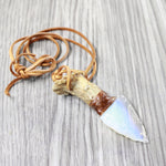 Antler Crown Handle  Opalite Blade Knife Necklace  #6358  Mountain Man Necklace