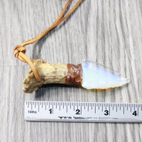 Antler Crown Handle  Opalite Blade Knife Necklace  #6358  Mountain Man Necklace