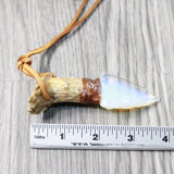 Antler Crown Handle  Opalite Blade Knife Necklace  #6358  Mountain Man Necklace