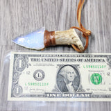 Antler Crown Handle  Opalite Blade Knife Necklace  #6358  Mountain Man Necklace