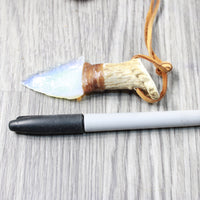 Antler Crown Handle  Opalite Blade Knife Necklace  #6358  Mountain Man Necklace