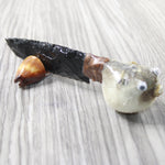 Parrot Puffer Fish Handle Obsidian Blade Ornamental Knife #6558  Mountain Man Knife