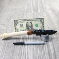 Deer Bone Handle Obsidian Blade Ornamental Knife #7558  Mountain Man Knife
