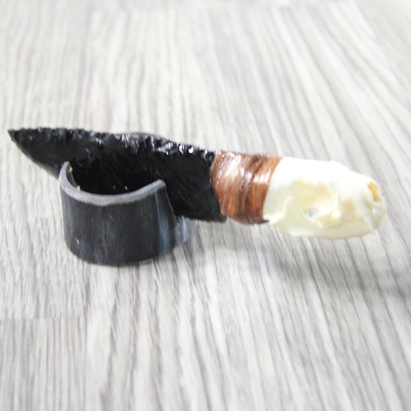 Mink Skull Handle Obsidian Blade Ornamental Knife #7558  Mountain Man Knife