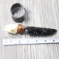 Mink Skull Handle Obsidian Blade Ornamental Knife #7558  Mountain Man Knife