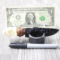 Mink Skull Handle Obsidian Blade Ornamental Knife #7558  Mountain Man Knife