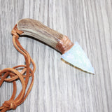 Antler Handle  Opalite Blade Knife Necklace  #16467  Mountain Man Necklace