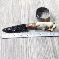 Coyote Foot Handle Obsidian Blade Ornamental Knife #7658  Mountain Man Knife