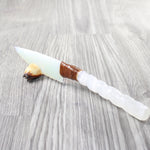 Selenite Spiral Handle Opalite Blade Ornamental Knife #8858     Mountain Man Knife