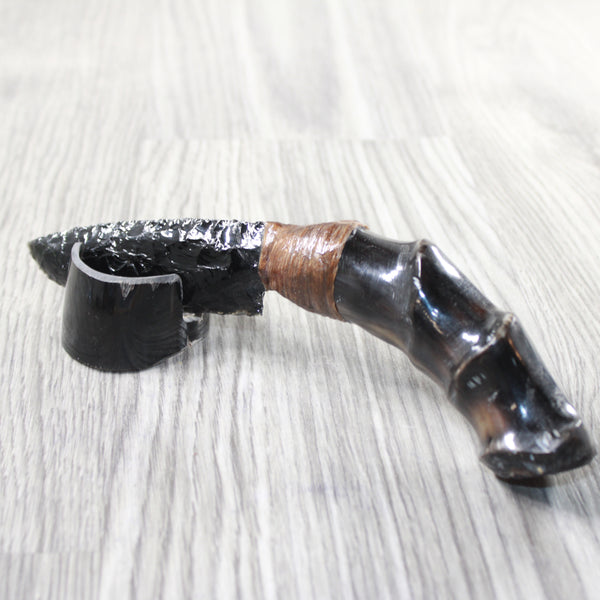 Impala Horn Handle Obsidian Blade Ornamental Knife #9958  Mountain Man Knife