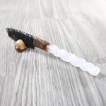 Selenite Spiral Handle Obsidian Blade Ornamental Knife #3158     Mountain Man Knife