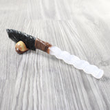 Selenite Spiral Handle Obsidian Blade Ornamental Knife #3158     Mountain Man Knife