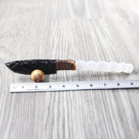 Selenite Spiral Handle Obsidian Blade Ornamental Knife #3158     Mountain Man Knife