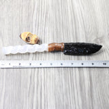 Selenite Spiral Handle Obsidian Blade Ornamental Knife #3158     Mountain Man Knife