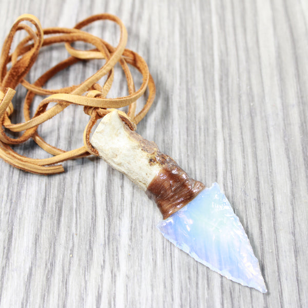 Antler Crown Handle  Opalite Blade Knife Necklace  #6159  Mountain Man Necklace