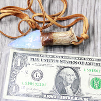 Antler Crown Handle  Opalite Blade Knife Necklace  #6159  Mountain Man Necklace