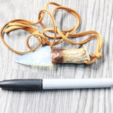Antler Crown Handle  Opalite Blade Knife Necklace  #6159  Mountain Man Necklace