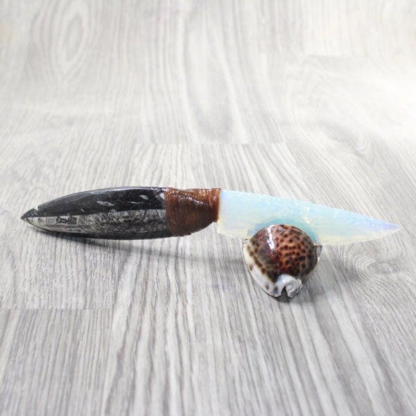 Orthoceras Fossil Handle Opalite Blade Ornamental Knife #0359     Mountain Man Knife