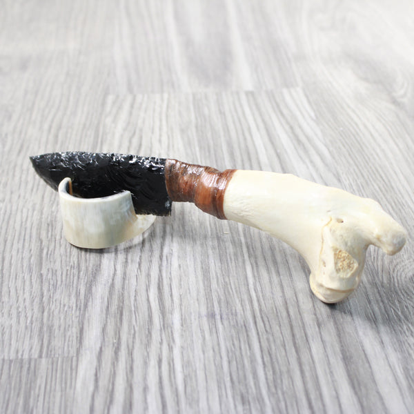 Deer Bone Handle Obsidian Blade Ornamental Knife #7359  Mountain Man Knife