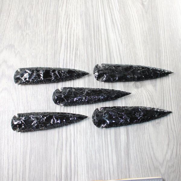 5 Obsidian Ornamental Spearheads  #8359     Arrowhead