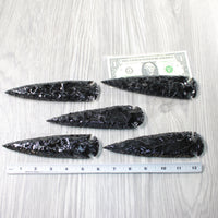 5 Obsidian Ornamental Spearheads  #8359     Arrowhead