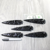 5 Obsidian Ornamental Spearheads  #8359     Arrowhead