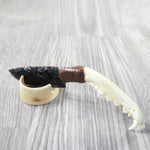Coyote Jaw Handle Obsidian Blade Ornamental Knife #0359  Mountain Man Knife
