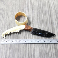 Coyote Jaw Handle Obsidian Blade Ornamental Knife #0359  Mountain Man Knife