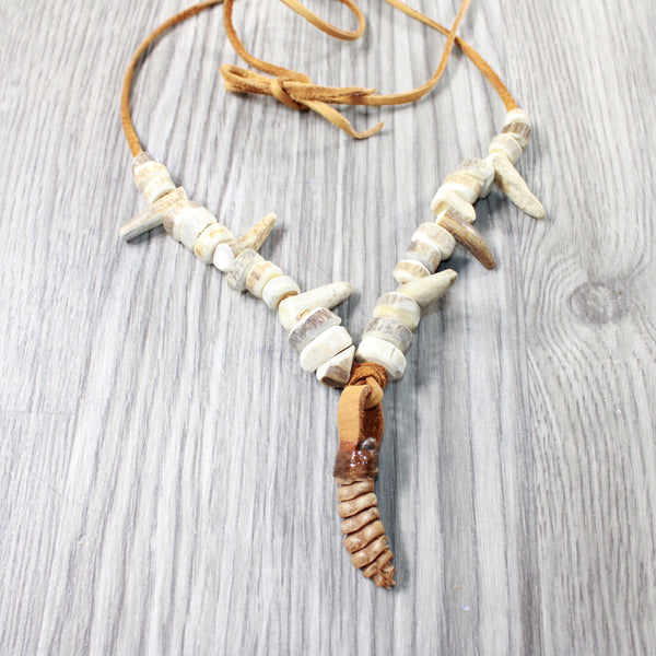 Rattlesnake Rattle Plus Antler Beads Necklace  #4459    Mountain Man Necklace