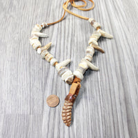 Rattlesnake Rattle Plus Antler Beads Necklace  #4459    Mountain Man Necklace