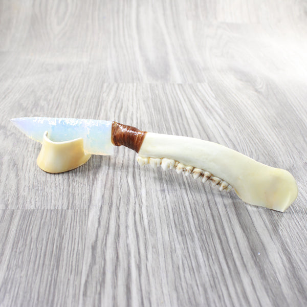 Deer Jaw Handle Opalite Blade Ornamental Knife #1559     Mountain Man Knife