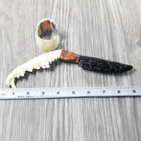 Coyote Jaw Handle Obsidian Blade Ornamental Knife #1559  Mountain Man Knife