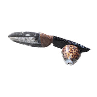 Orthoceras Fossil Handle Obsidian Blade Ornamental Knife #8559  Mountain Man Knife