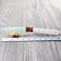 Selenite Spiral Handle Opalite Blade Ornamental Knife #3659     Mountain Man Knife